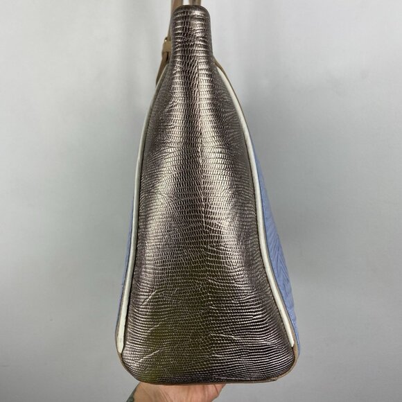 BRAHMIN Medium Arno Satchel Tote Leather Bag Lilac Periwinkle Silver - Picture 7 of 16